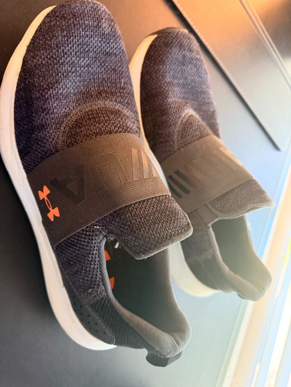 Under Armour Slip On Elastic Band Knit Sneakers Mens 11 Dark Gray Orange
